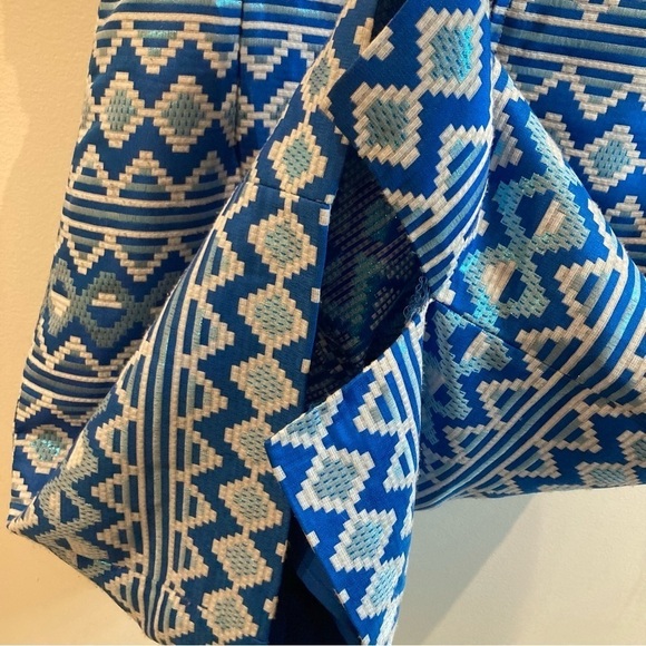 BELLE by Badgley Mischka Sz 8 Metallic Aztec Motif White Accent Midi Dress - Picture 13 of 13